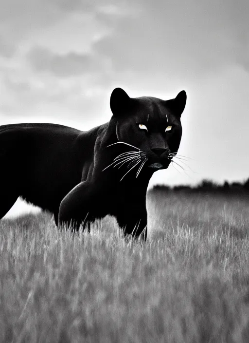 Image similar to black panther black and white portrait white sky in background