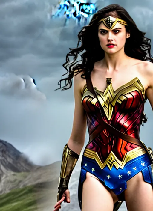 film still of alexandra daddario as wonder woman in | Stable Diffusion