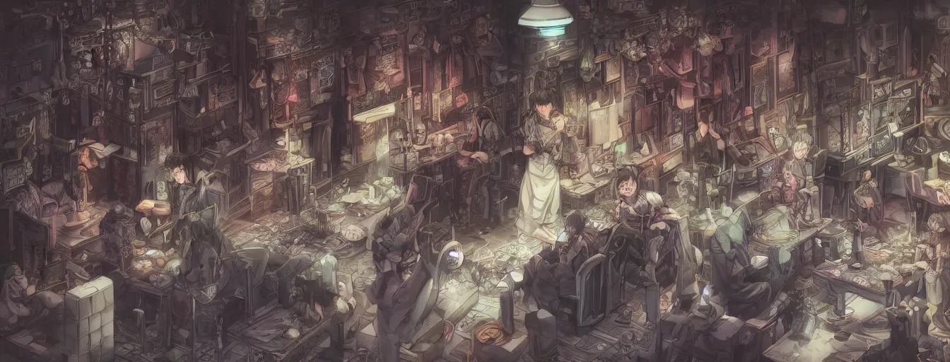 Image similar to dark, empty void without any meaning. hyperrealistic anime background illustration by kim jung gi, colorful, extremely detailed faces, intricate linework, smooth, super sharp focus, bright colors, high contrast, matte, octopath traveler, studio ghibli, unreal engine 5 highly rendered, global illumination, radiant light