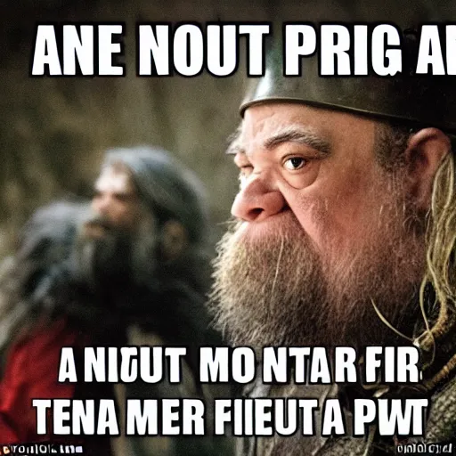 Prompt: a dwarf is not a friend to a pig