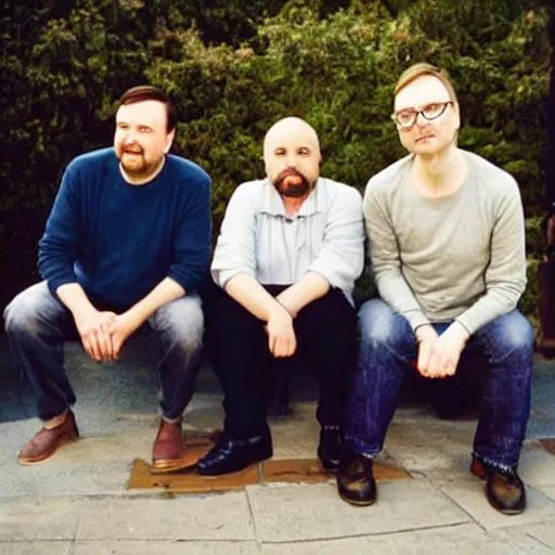 Prompt: thin Ricky Gervais, fat Stephen Merchant and short Karl Pilkington
