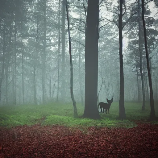 Image similar to a forest inside a negative space in the shape of a deer