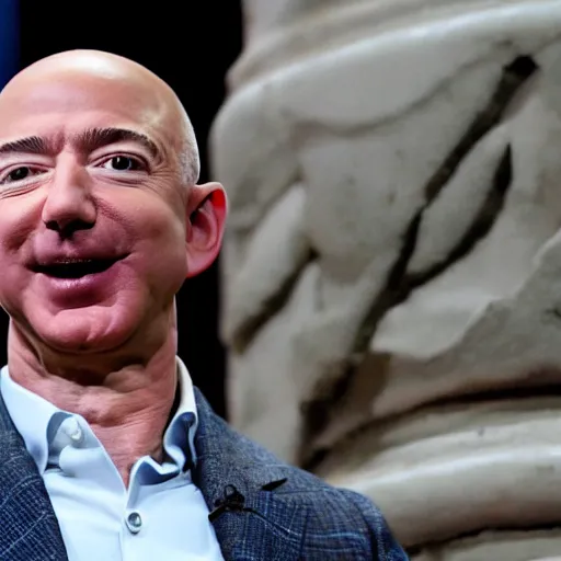 Image similar to jeff bezos cackling on top of a pillar of money