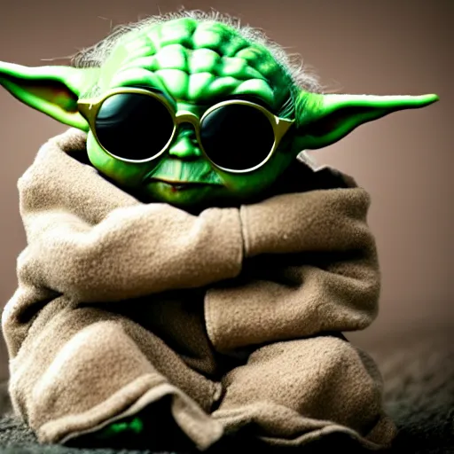 portrait of baby yoda wearing sunglasses, blue and, Stable Diffusion