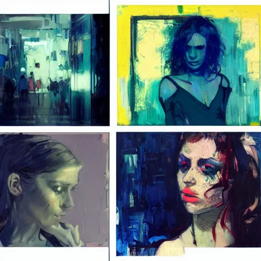 Prompt: portrait of beautiful girl, berghain party, shades of blue, by greg rutkowski, by jeremy mann, by francoise nielly, by vincent van gogh