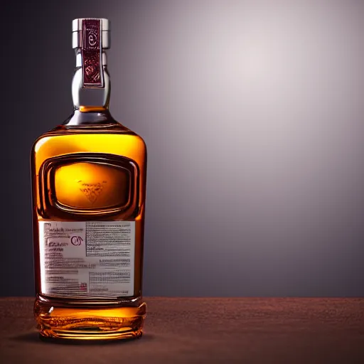 Prompt: whisky bottle on a table, product photography, dramatic lighting, marketting imagery