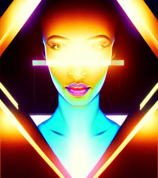 Image similar to symmetry!! egyptian princess of technology, solid cube of light, hard edges, product render retro - futuristic poster scifi, lasers and neon circuits, brown skin gorgeous egyptian princess, intricate, elegant, highly detailed, digital painting, artstation, concept art, smooth, sharp focus, illustration, dreamlike, art by artgerm