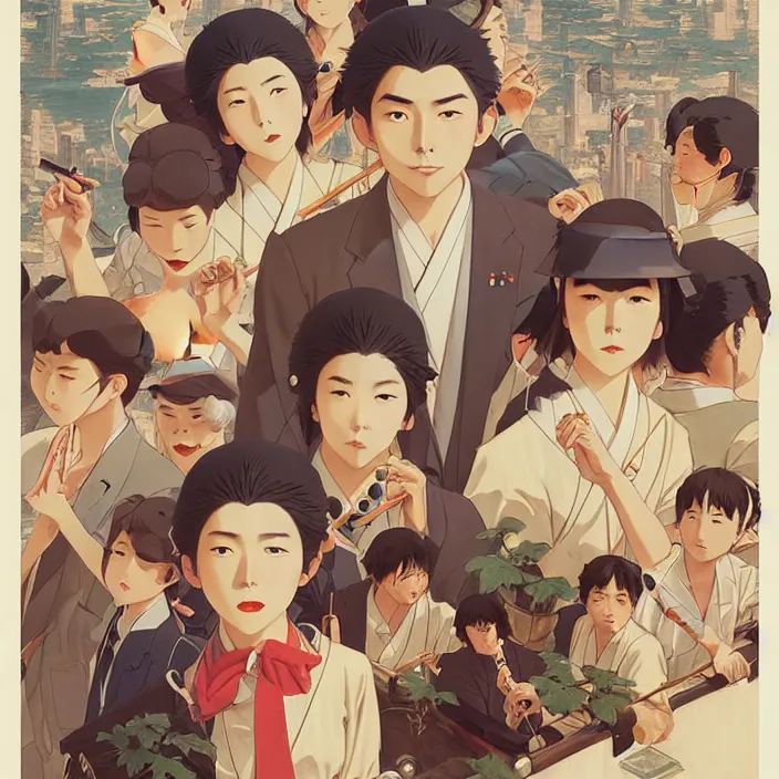 Image similar to japanese big city, summer, in the style of studio ghibli, j. c. leyendecker, greg rutkowski, artem