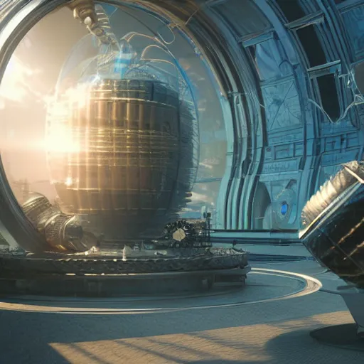 Image similar to futuristic time machine by hg wells +gi, global illumination, physically based rendering, photoreal, small details, intricate, science fiction fantasy concept design