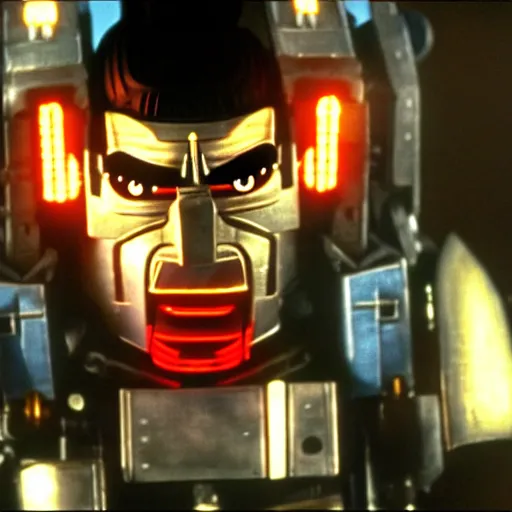 Image similar to mr. bean as optimus prime from the transformers movie. movie still. cinematic lighting.