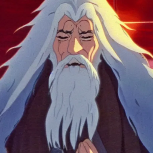 Prompt: gandalf from the anime lord of the rings (1986), studio ghibli, very detailed, realistic