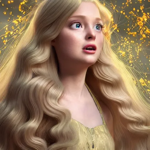 Image similar to disney princess with long blonde hair wearing elegant silk dress yelling at xbox : : weta disney pixar movie still photo : : hi - fructose, decadent highly - detailed digital painting, symmetrical face, golden ratio, octane render, artstation, smooth, sharp focus, artgerm, mucha, loish, wlop