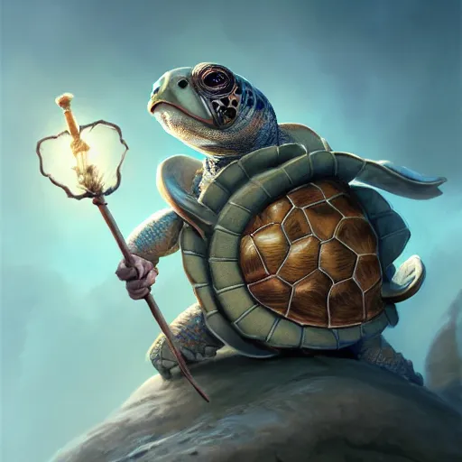 Image similar to the cutest wise sage turtle holding a staff, wearing a cloak, beautiful, subsurface scattering, by jesper ejsing, justin gerard, tomasz alen kopera, cgsociety and fenghua zhong, highly detailed, rim light, cinematic lighting, illustration, art, octane render, very coherent, cinematic, hyper realism, high detail, octane render, 8 k