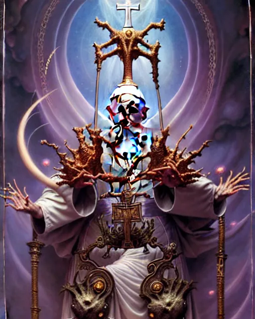 Image similar to the pope tarot card, fantasy character portrait made of fractals, ultra realistic, wide angle, intricate details, the fifth element artifacts, highly detailed by peter mohrbacher, hajime sorayama, wayne barlowe, boris vallejo, aaron horkey, gaston bussiere, craig mullins