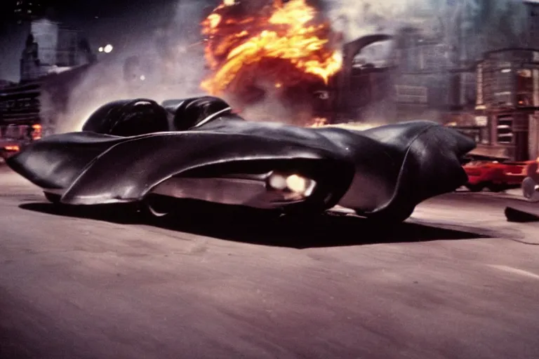 Prompt: bat mobile, movie still, speed, cinematic Eastman 5384 film