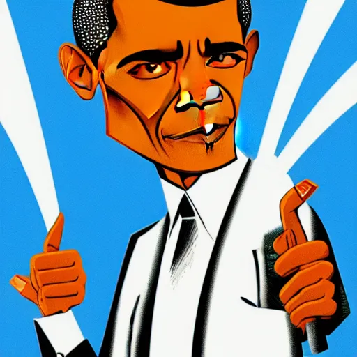 Image similar to Obama, graphic illustration by Jamie Hewlett, bold colors