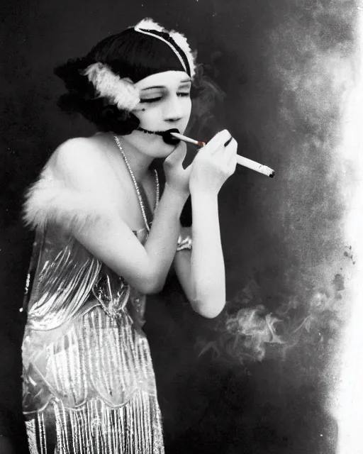 Image similar to 1 9 2 0 s photo of a beautiful flapper girl smoking a juul ecig vape