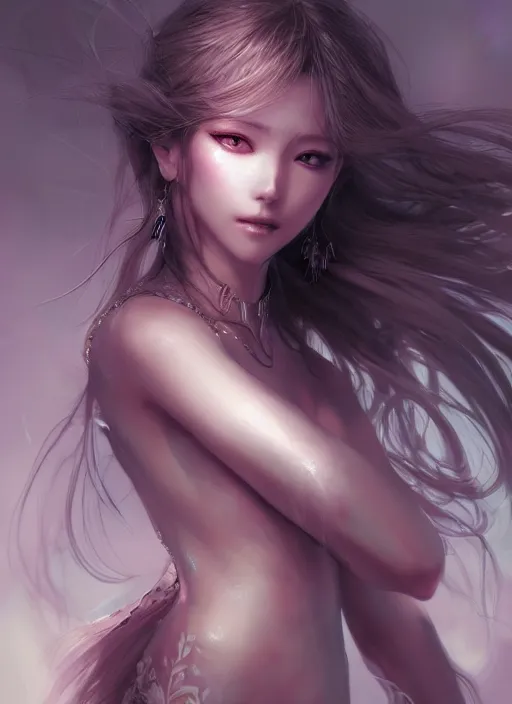 Image similar to goddess fullbody pose, beautiful face, highly detailed, yoshitaka amano, artstation, soft light, sharp focus, illustration, character design