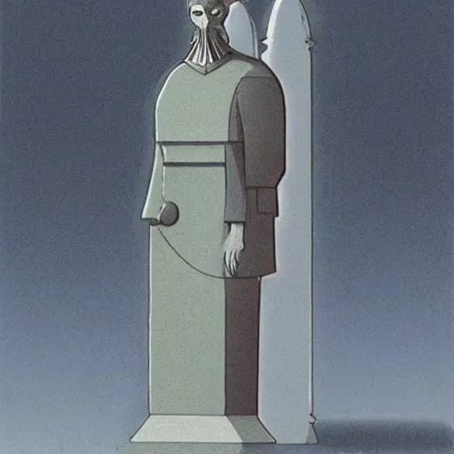 Image similar to an anthropomorphic chess piece dressed in a business suit, by moebius