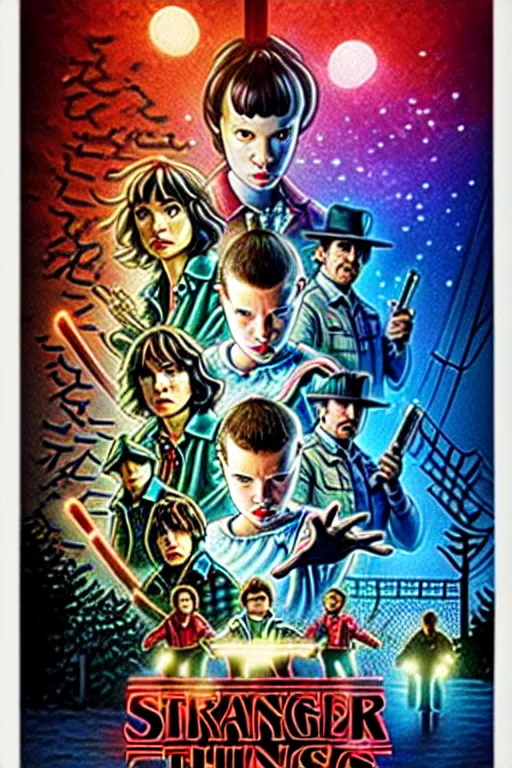 Image similar to Stranger Things Season 5 Poster, high resolution, hyper detailed, intricate, photorealistic, all cast members, netfilx !n-9