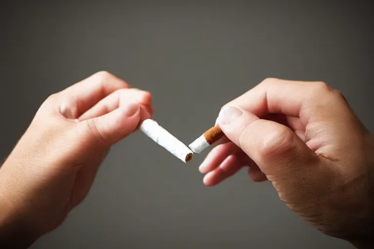 Prompt: Close-up of thin soft hand holding cigarette with smoke, hyper realistic, high details, photo, super resolution