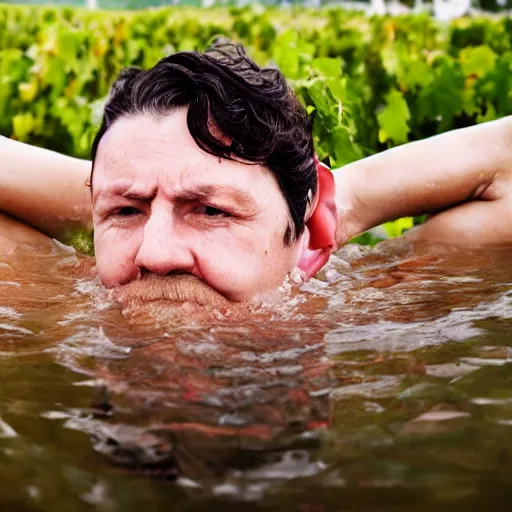 Prompt: a person bathing in wine, portrait photograph