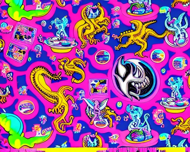 Prompt: lisa frank's xenomorph buffet