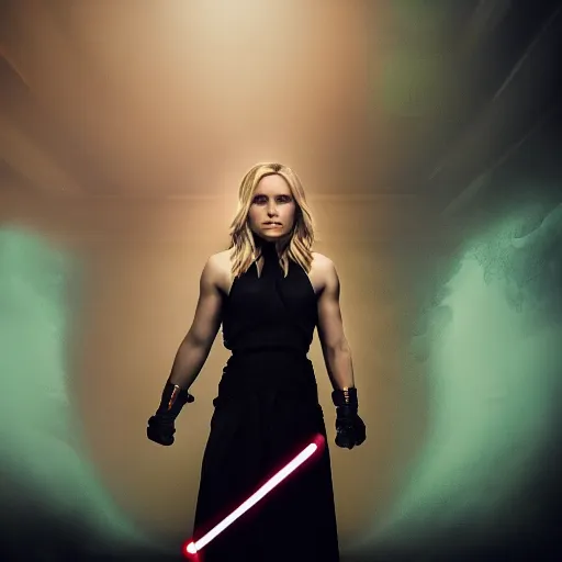 Image similar to Kristen Bell in Star Wars, glowing, dramatic, cinematic, Sony a7R IV, symmetric balance, polarizing filter, Photolab, Lightroom, 4K, Dolby Vision, Photography Award