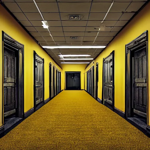 the backrooms, walls with a monochromatic tone of Stable Diffusion