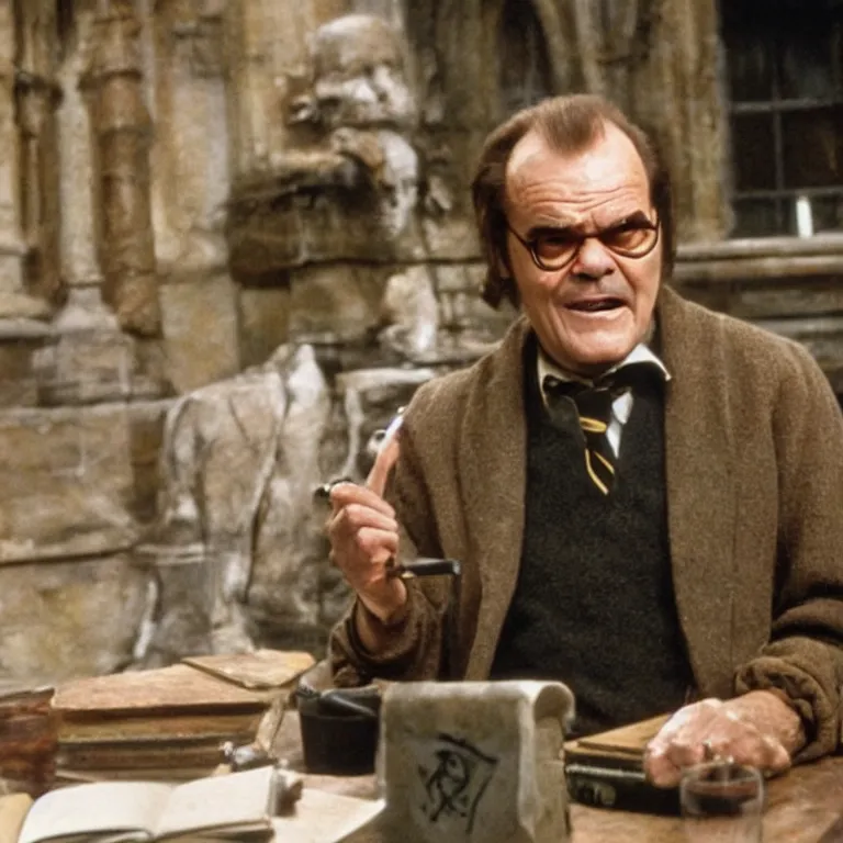 Prompt: Jack Nicholson as a professor in Harry Potter, film still