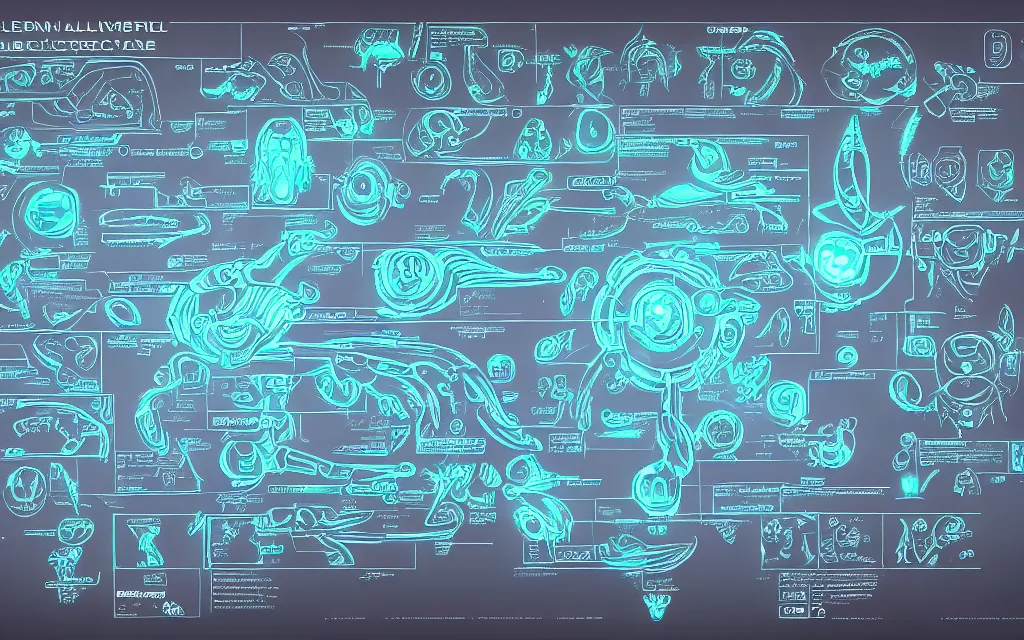 Image similar to alien glyphs hierarchical outline diagram, well designed futuristic software user interface for movie, great composition and information design, concept art, cinematic, trending on artstation, 4 k