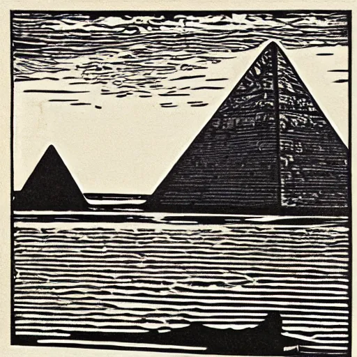 Image similar to martian chilled reflective lagoon pyramid albatross seasoning corolla woodcut, by jeff easley and robert henri and mark rothko, trending on cgsociety, chiaroscuro, charcoal drawing