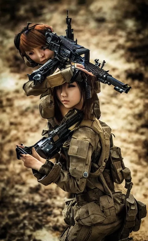 Prompt: an escalating violent firefight, highly detailed, high resolution, cosplay photo, stunning, girls frontline style, bokeh soft, 100mm, trending on instagram, by professional photographer, realistic human anatomy, real human faces, realistic military carrier, soldier clothing, modern warfare, realistic weapon, shot with a arriflex 35 ii, low saturation, small human eyes, improve picture from previous attempts