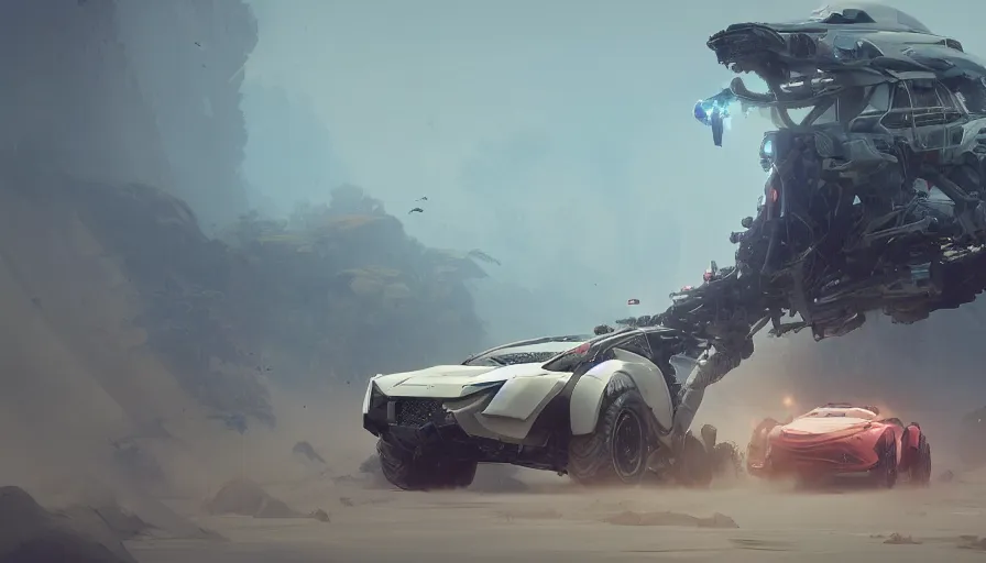 Image similar to a beautiful concept design of a supercar converted into offroad suv by cory loftis, fenghua zhong, ryohei hase, ismail inceoglu and ruan jia. volumetric light, detailed, octane render, horizon zero dawn