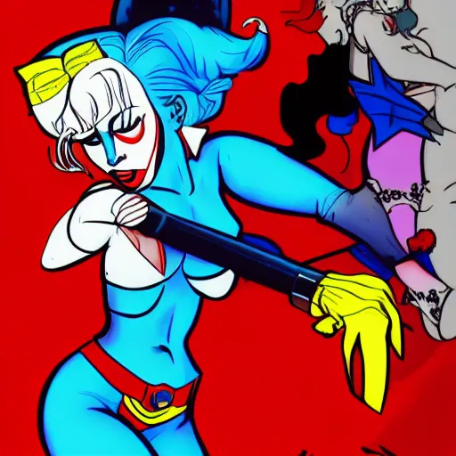 Prompt: Lady Gaga as Harley Quinn, 1990s Disney, cel shading