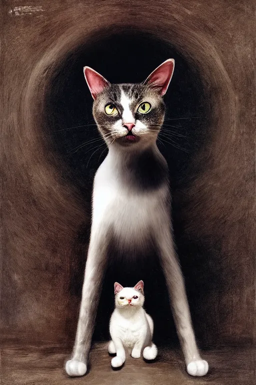 Image similar to cat in the edge of the hell marry, symmetrical art by ludwig, joongwon charles jeong, tjalf sparnaay, gottfried helnwein, roberto bernardi, emanuele dascanio, robin eley, eloy morales, diego fazio, kyle lambert