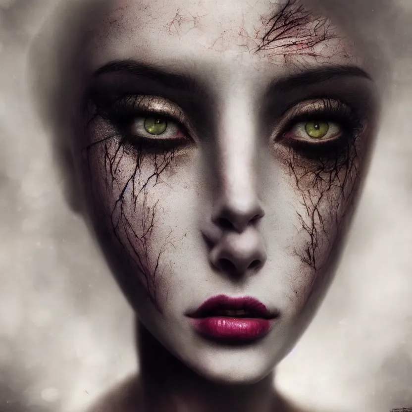 Image similar to single faced portrait of enchanting femenine witch, hyper attractive, seductive, very complex, hyper - maximalist, overdetailed, legendary cinematic, darkfantasy, archetype with timeless beauty breathtaking eyes, highly intricate, realism, perspicious detail, silent hill aesthetic, photorealistic, lifelike, dslr 8 k, unbeatable coherency, octane render