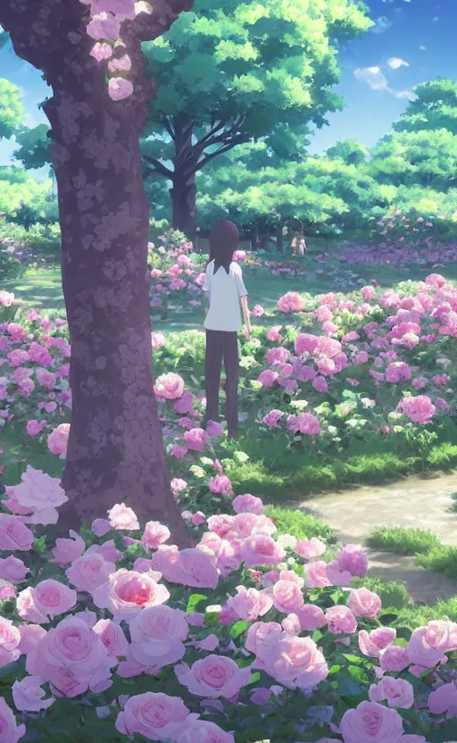 Image similar to rose garden by makoto shinkai, no people