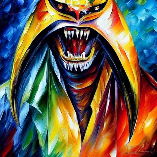 Prompt: portrait painting of The Predator by Leonid Afremov, hyperdetailed!