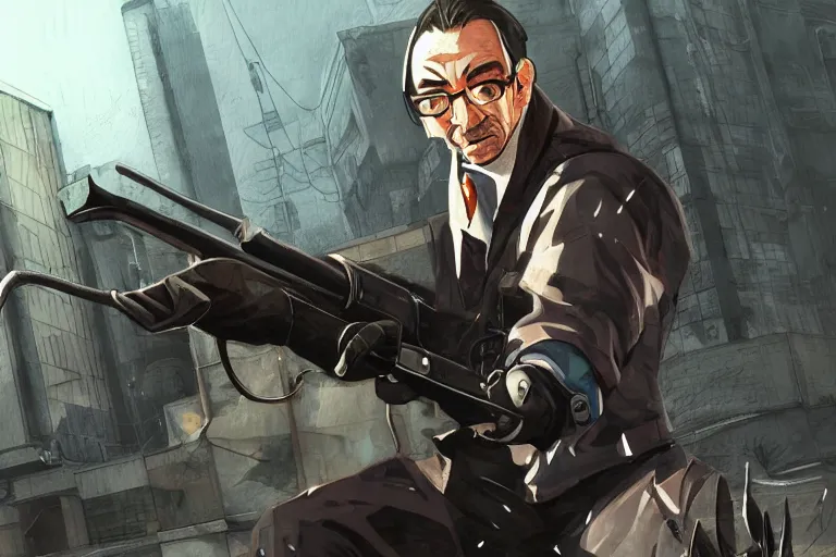Prompt: a photo of gman from half life 2 in the style of anime, high quality, detailed, hd