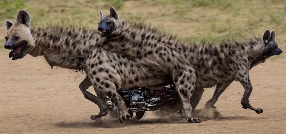 Image similar to a hyena riding a motorcycle