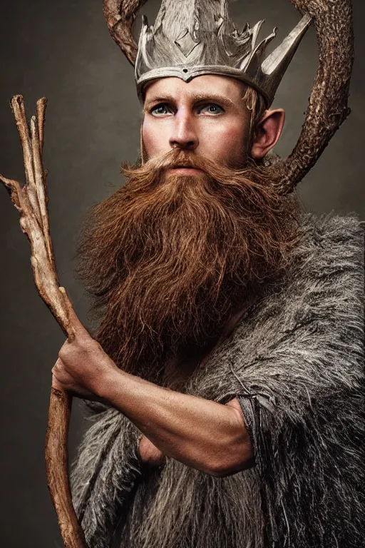 Image similar to 8K Photography from a Male muscled short haired Elven King, short beard, by Jimmy Nelson