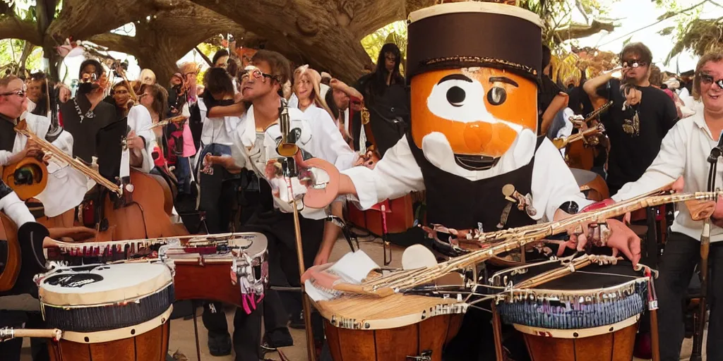 Image similar to bongocat playing the hand clapper musical instrument as one of the musicians in The Roots