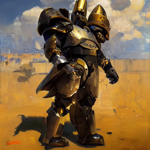 Image similar to greg manchess portrait painting of armored gustav klimt as overwatch character, medium shot, asymmetrical, profile picture, organic painting, sunny day, matte painting, bold shapes, hard edges, street art, trending on artstation, by huang guangjian, gil elvgren, ruan jia, randy vargas, greg rutkowski