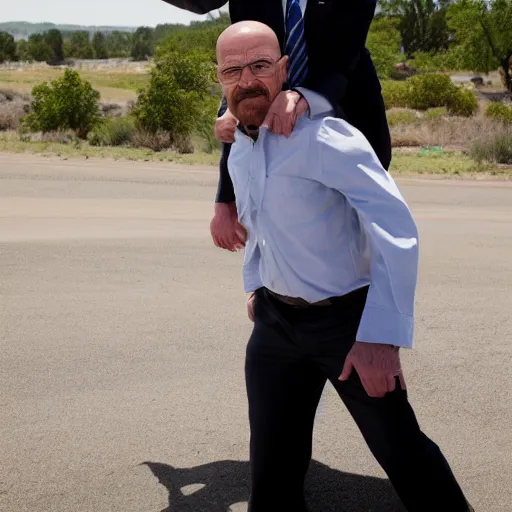 Prompt: walter white giving a piggyback ride to barak obama