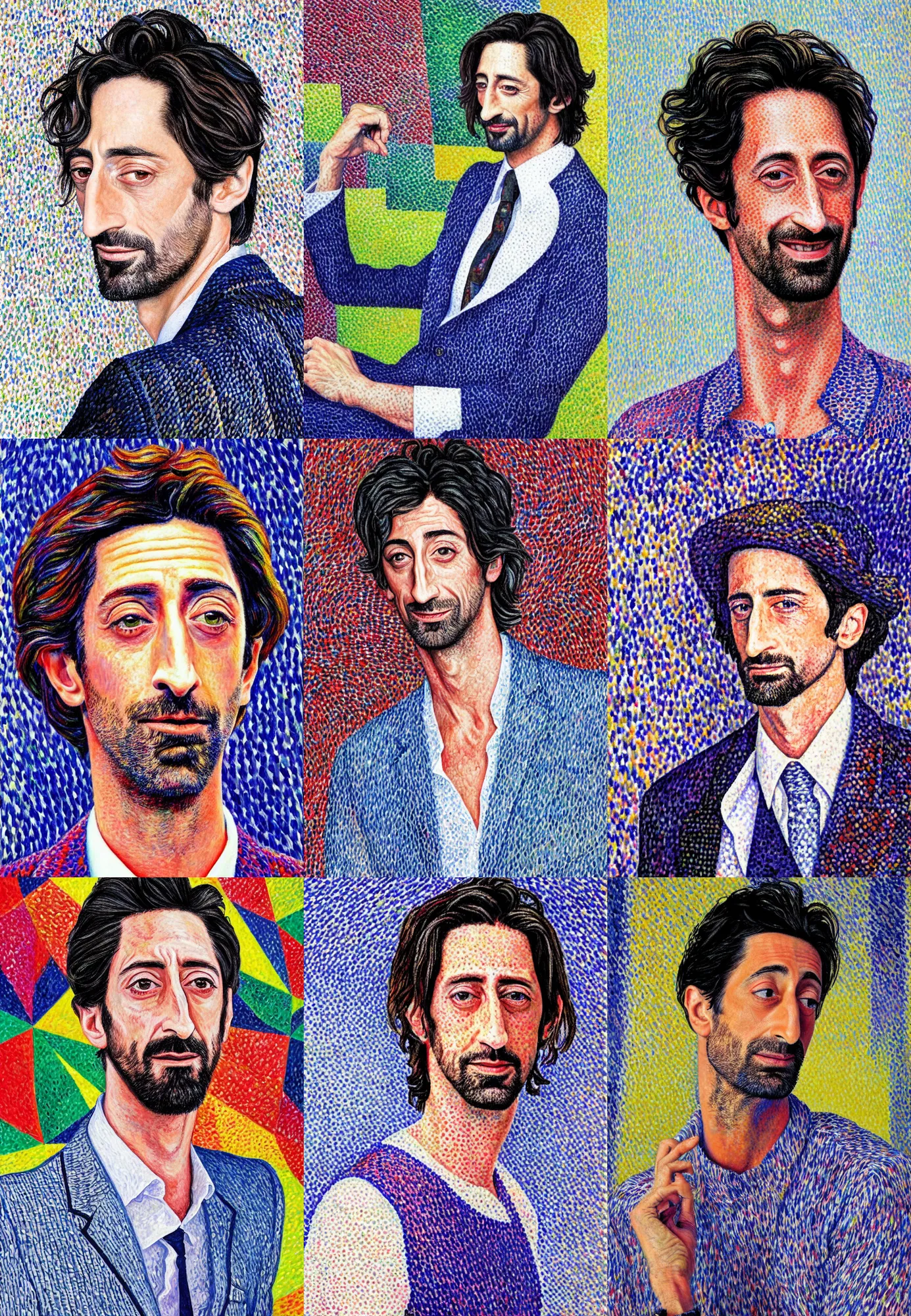 Prompt: high quality high detail portrait adrien brody painting by paul signac, hd,