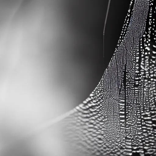 Prompt: dewdrops on spiderweb, award winning black and white photography