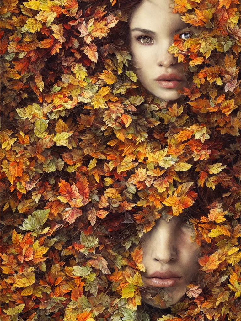 Prompt: a chaotic whirlwind of autumn leaves, intricate details, aesthetically pleasing and harmonious natural colors, art by marco mazzoni, impressionism, detailed, dark, wind