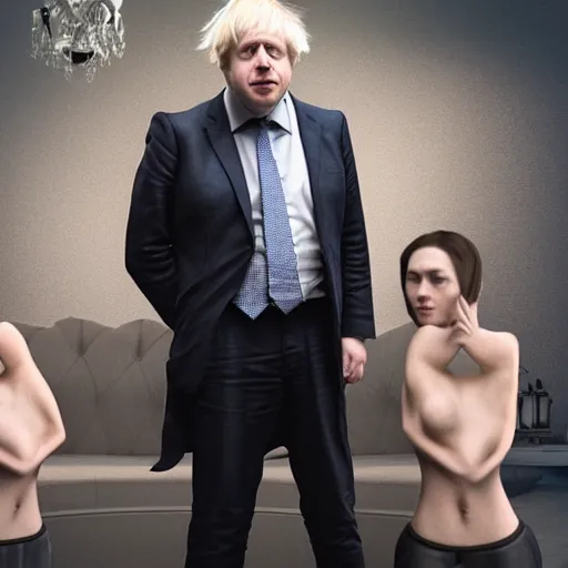 Prompt: Boris Johnson with Queen of Englands body, realistic artstyle, wide shot, dramatic lighting, octane render, hyperrealistic, high quality, highly detailed, HD, beautiful, cinematic, 8k, unreal engine, facial accuracy, symmetrical