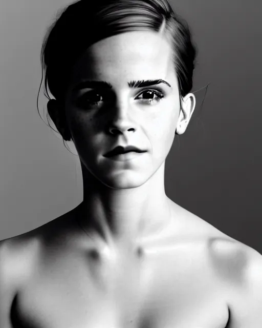 Prompt: symmetrical emma watson portrait cream white background, soft diffused light, bjork aesthetic, translucent, by rineke dijkstra, intricate details, highly detailed, masterpiece,